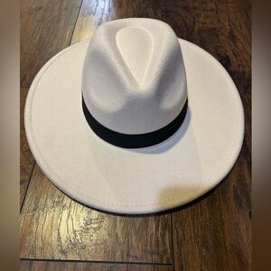 Stylish White Fedora Hat with Black Band